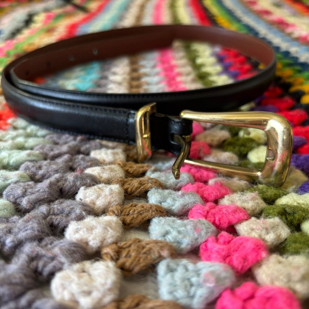 Coach Black Leather Belt Solid Brass Buckle French Calfskin Size Large 8528